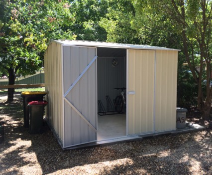 We provide a storage shed for bikes, skis, or other sporting equipment